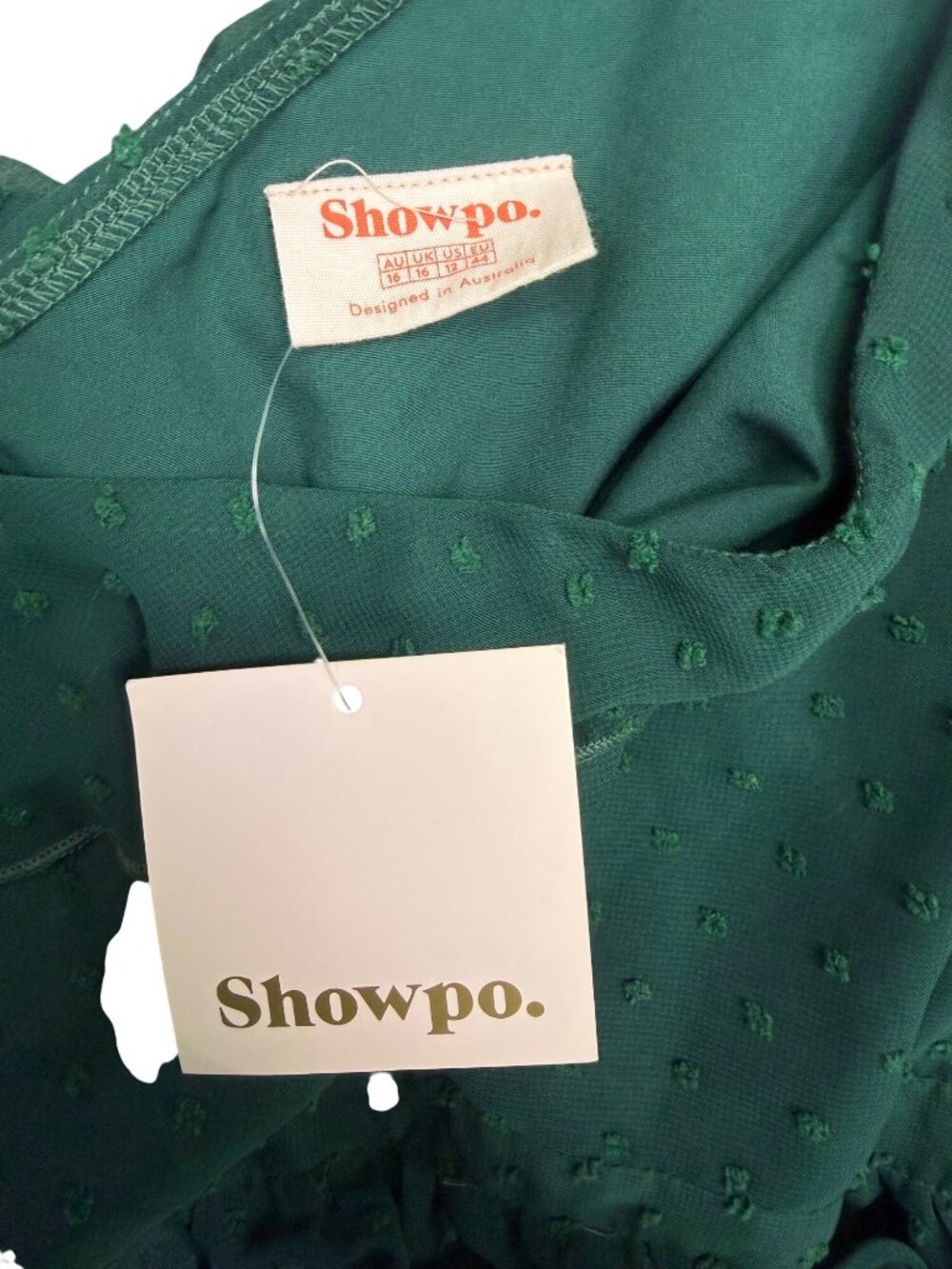Showpo Womens Green One-Shoulder Tiered Mini Dress Ruffled & Belted Size 12 - Picture 4 of 7